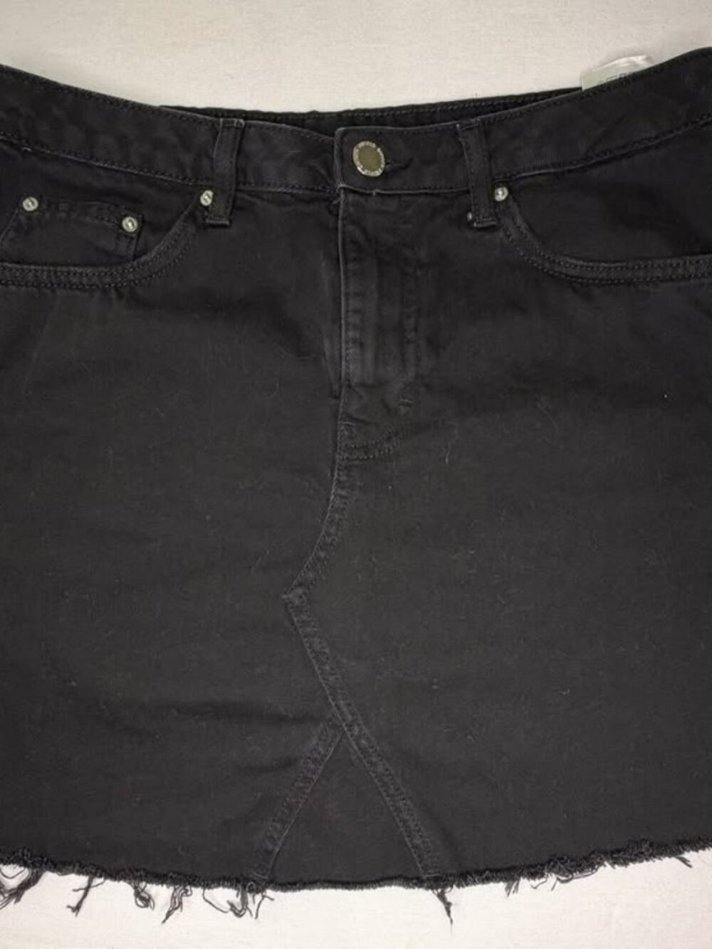 H&M Divided Black Denim Mini Skirt - US 10 - Frayed Hem